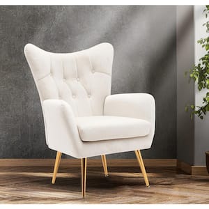 Agne 28.3 in. Wide Tufted Velvet Wingback Chair, Ivory