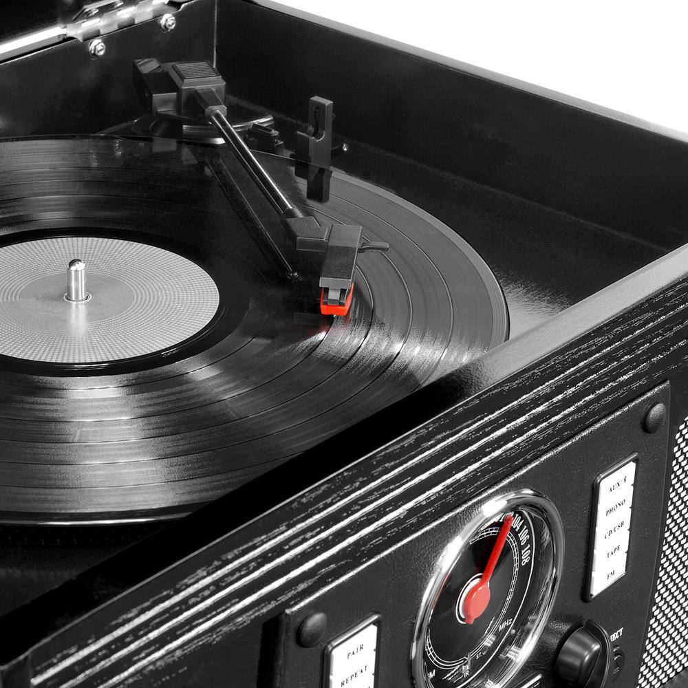 Black Wood Vintage Style 8-in-1 Bluetooth Record Player