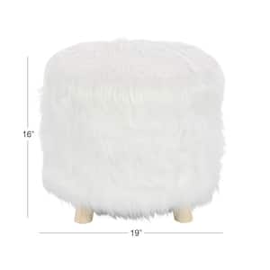 16 in. White Polyester Stool with Faux Fur