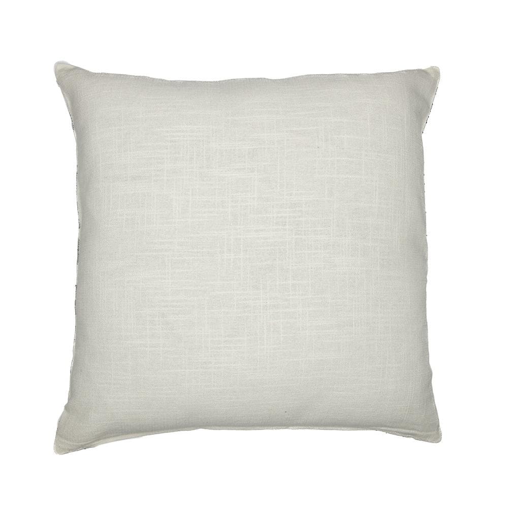 White and Black Embroidered Cotton Blend Square Throw Pillow