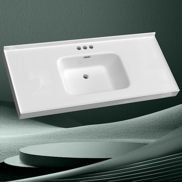Ebo 49 in.W x 22 in.D Solid Surface White Rectangular SingleSink Vanity Top w/Backsplash Countertop Basin,3-Faucet Holes
