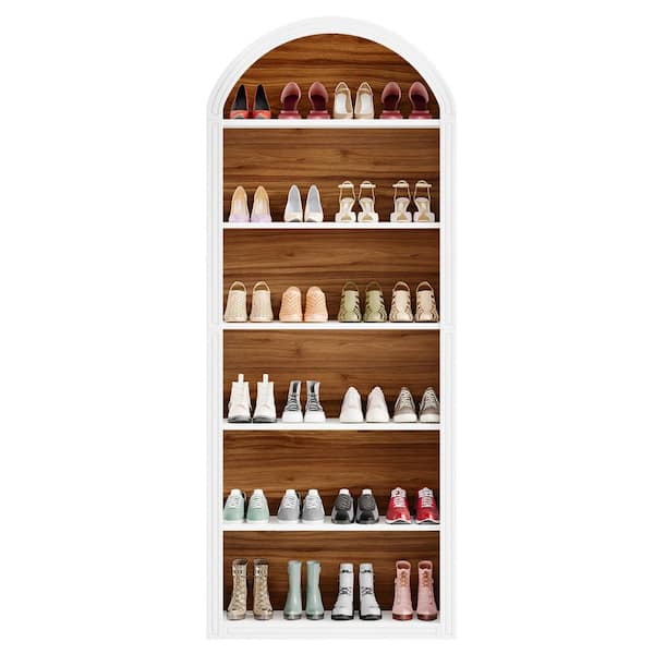 75.98 in. H x 31.5 in. W Brown and White Wood Shoe Storage Cabinet