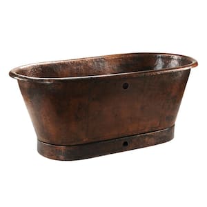 72-in. Hammered Copper Flatbottom Modern Style Bathtub with Overflow Holes in Oil Rubbed Bronze