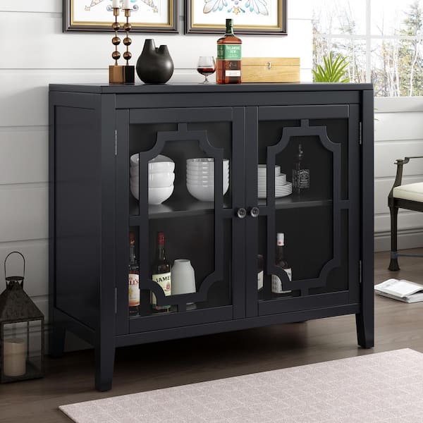 Black sideboard on sale glass doors