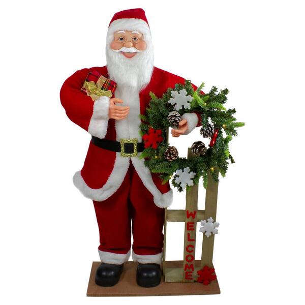 Vintage Wood Santa Figurine Felt Red Suit Christmas Decor 5
