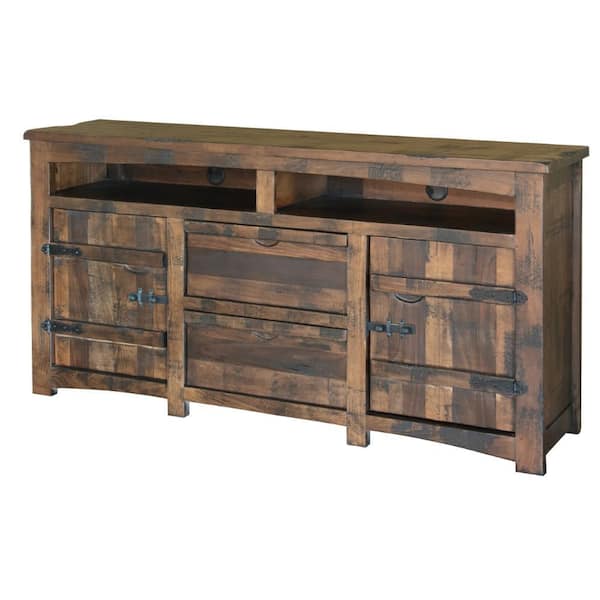 Benjara 70 in. Brown Wood TV Stand Fits TVs 75 in. with 2 Doors