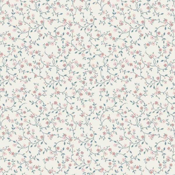 Laura Ashley Blencow Sprig Botanical Cream White and Dark Duck Egg Blue Wallpaper