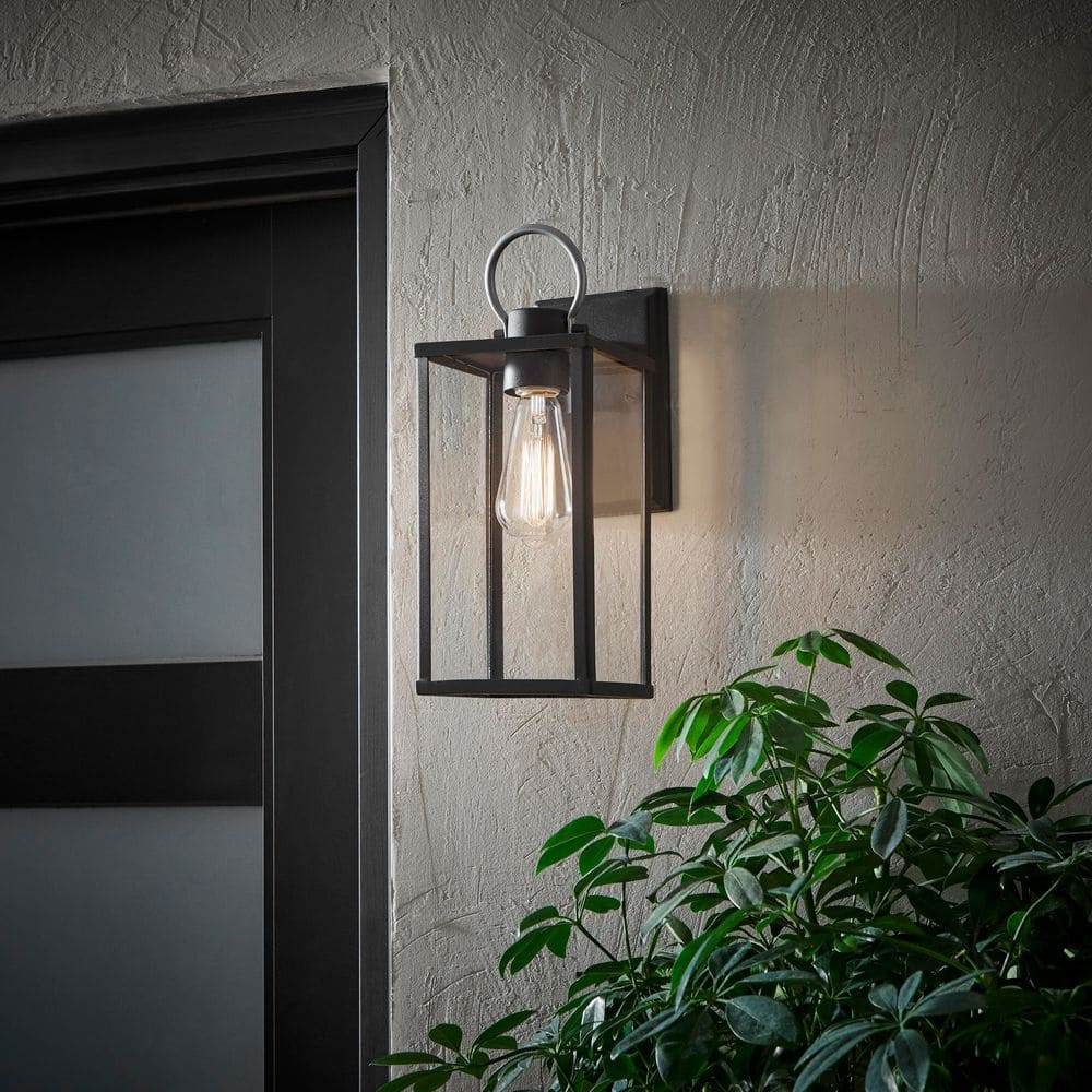 Rimgate 14.5 in. Modern 1-Light Matte Black Hardwired Outdoor Wall Light Lantern Sconce with Clear Glass price history on PriceWatchPro