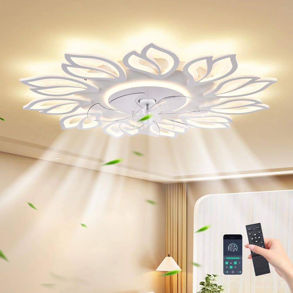 38.19 in. White Reversible Modern Flush Mount Standard Ceiling Fan with Dimmable Integrtaed LED and Remote Included price history on PriceWatchPro