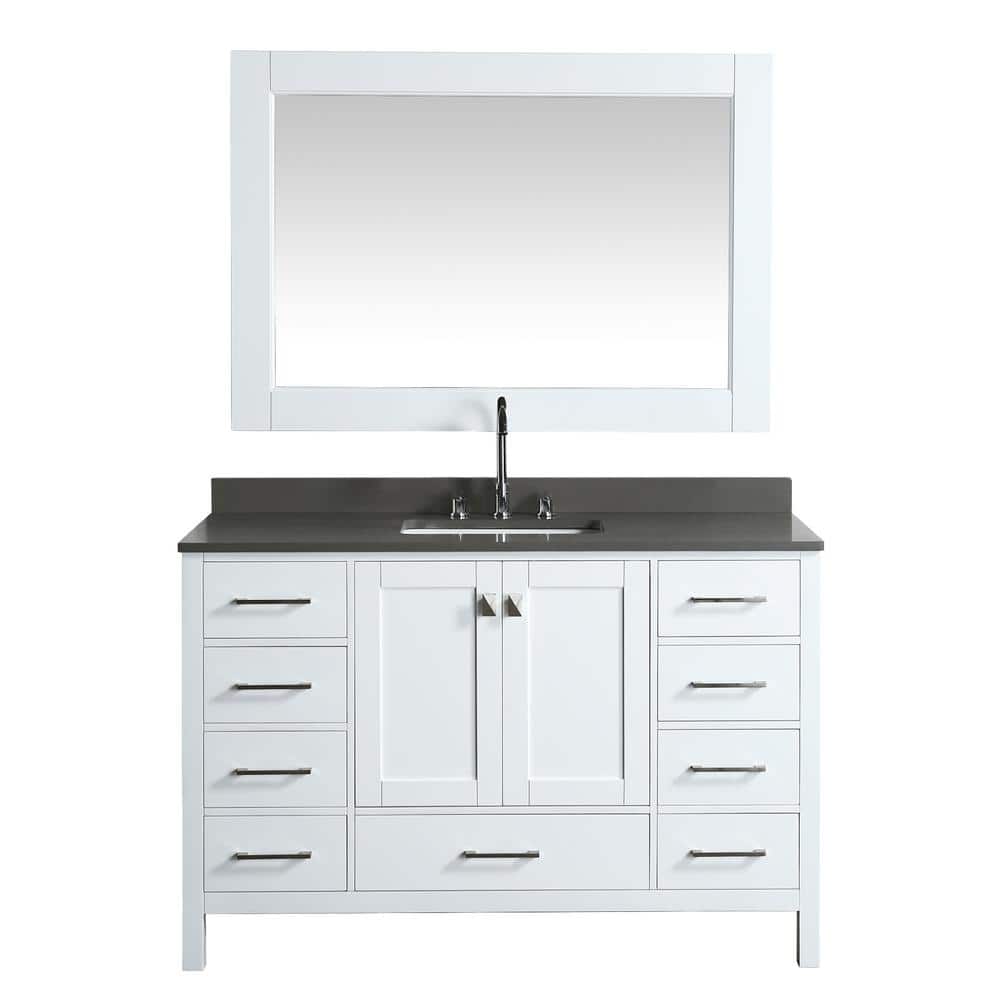 Design Element London 54 In W X 22 In D Vanity In White With Quartz Vanity Top In Gray With White Basin And Mirror Dec082d W Gt The Home Depot