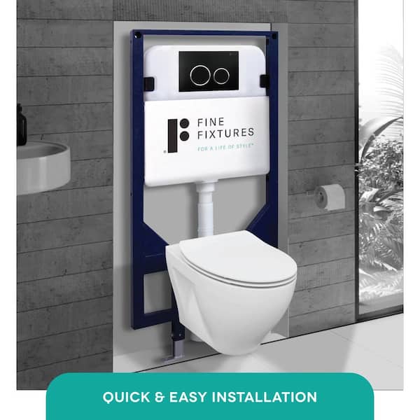Vogue Wall-Hung 2-Piece 1.6 GPF Dual Flush Round Toilet in White with Concealed Tank and Dual Flush Plate Seat Included