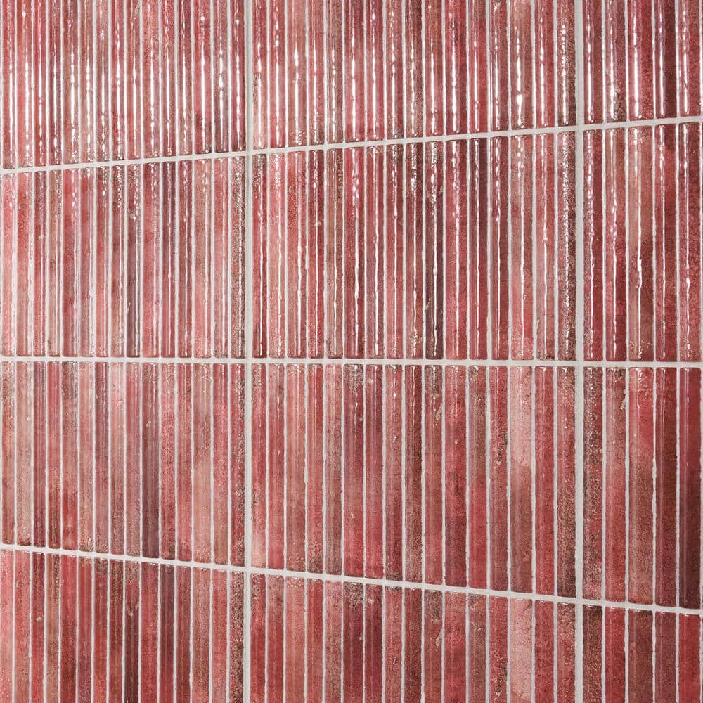 Red Polished Fluted Ceramic Subway Wall Tile 6x12