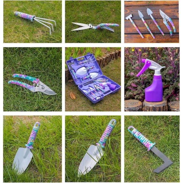 10-Piece Gardening Hand Tools with Purple Carrying Case, Garden Tools Set  B086C7SDP7 - The Home Depot