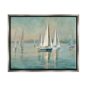 Traditional Sailboats Lake Relaxed Nautical Painting by Danhui Nai Floater Frame Nature Wall Art Print 31 in. x 25 in.