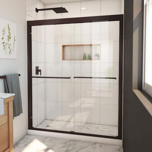 DreamLine Duet Plus 56 in. to 60 in. W x 72 in. H Sliding Semi-Frameless Shower Door in Oil Rubbed Bronze