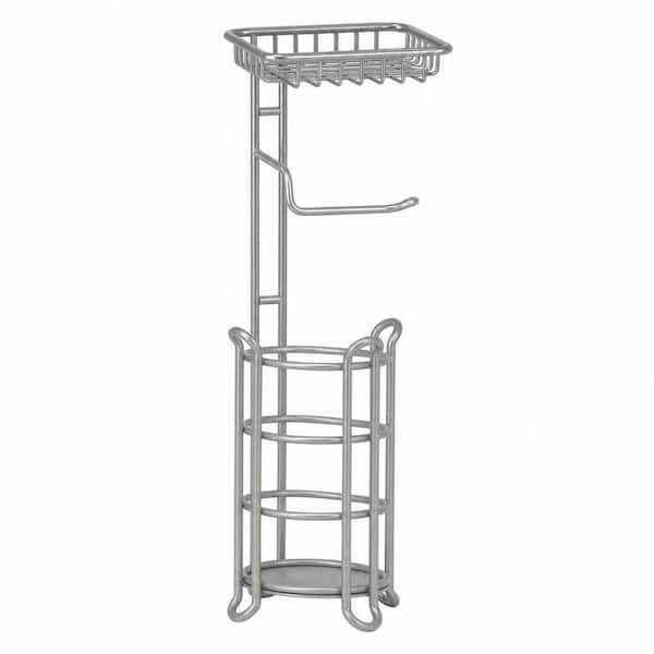 Freestanding Tissue Paper Roll Dispenser with Shelf, Toilet Paper Holder Stand for Bathroom Storage, Silver
