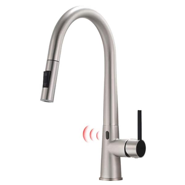Fapully Touchless Single-Handle Pull-Down Sprayer Kitchen Faucet with 2 Function in Brushed Nickel&Black
