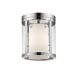 Willow 9 in. 3-Light Chrome Flush Mount Light with Clear and Matte Opal Glass Shade with No Bulbs Included