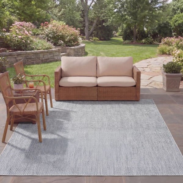 Courtyard Gray/Navy 8 ft. x 11 ft. Solid Indoor/Outdoor Patio  Area Rug