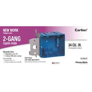 2-Gang 34 cu. in. PVC New Work Electrical Box with Adjustable Bracket