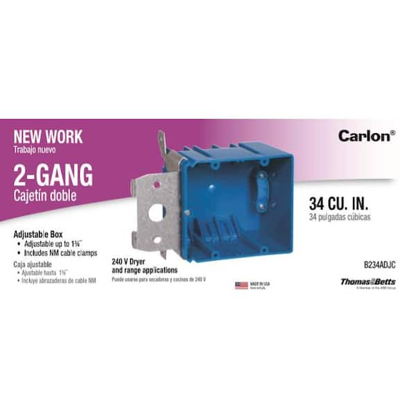 2-Gang 34 cu. in. PVC New Work Electrical Box with Adjustable Bracket