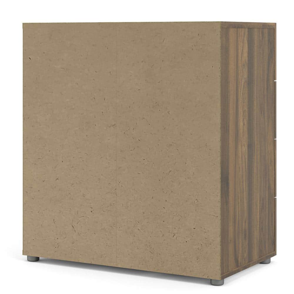 Walnut Medium Wood 4-Drawer Chest with Steel Handles