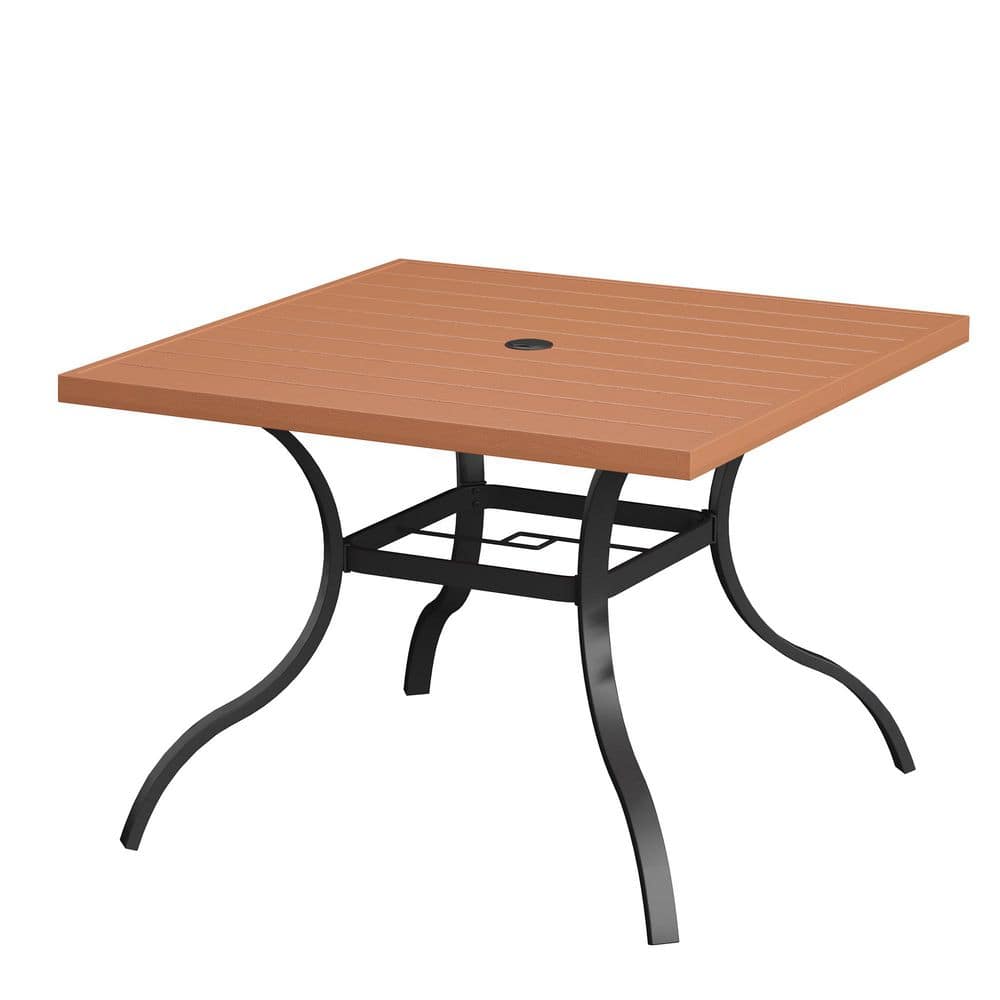 38.6 in. Walnut Square Outdoor Patio Dining Table, All-Weather Wood-Like Plastic Tabletop for Lawn or Garden price history on PriceWatchPro