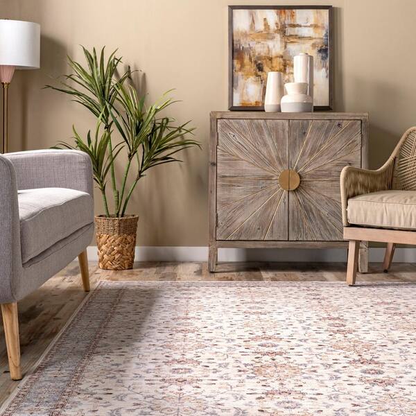 nuLOOM Gemma Machine Washable Transitional Floral Beige 4 ft. x 6