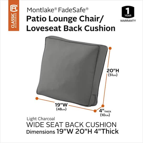 Classic Accessories Montlake FadeSafe Contoured Patio Dining Seat Cushion - 20 in. Light Charcoal