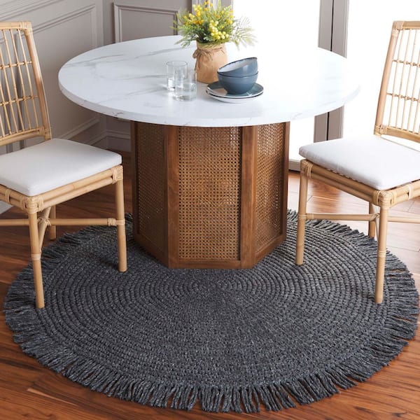 Renewal 5 ft. x 5 ft. Black Solid Fringe Round Area Rug