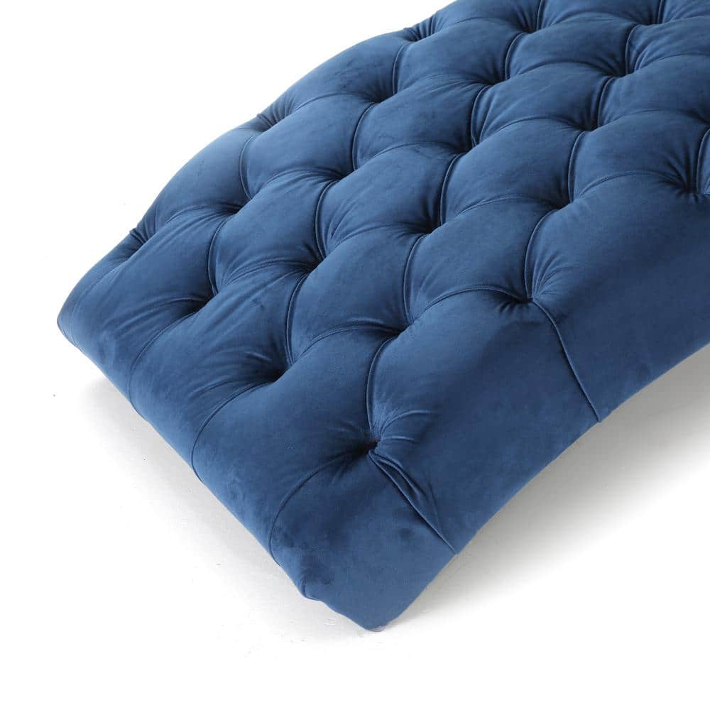 Elegant Gray Velvet Tufted Indoor Chaise Lounge