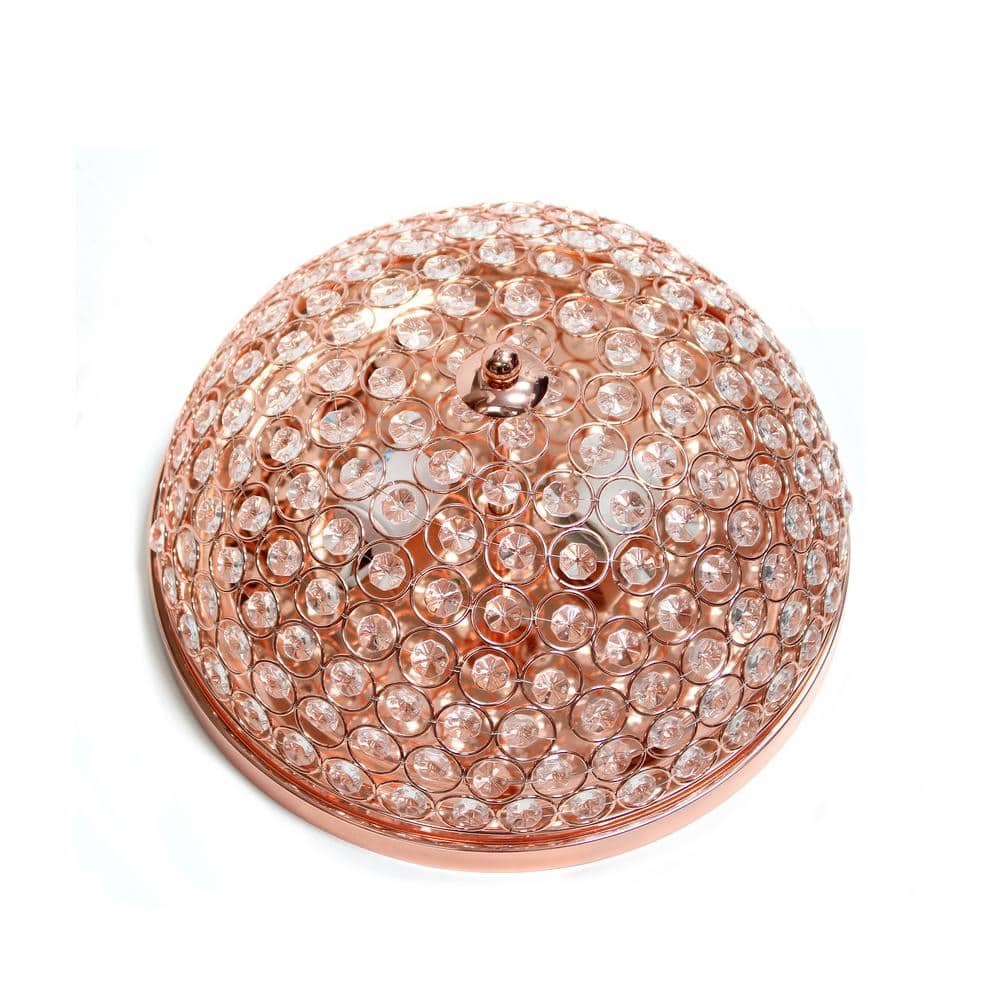 Rose Gold Crystal Embellished Copper Bowl Flush Mount Light