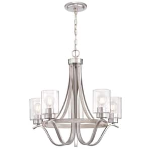 Barnwell 5-Light Antique Ash and Brushed Nickel Chandelier with Clear Seeded Glass Shades