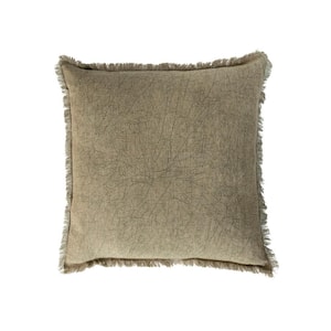 Olive Color Stonewashed Polyester 20 in. x 20 in. Throw Pillow