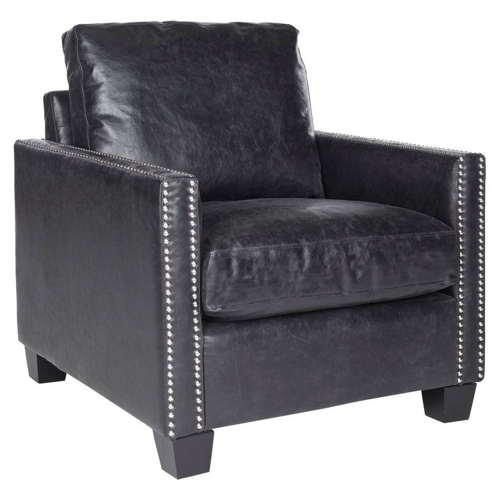Contemporary Black Faux Leather Accent Chair with Silver Nailheads