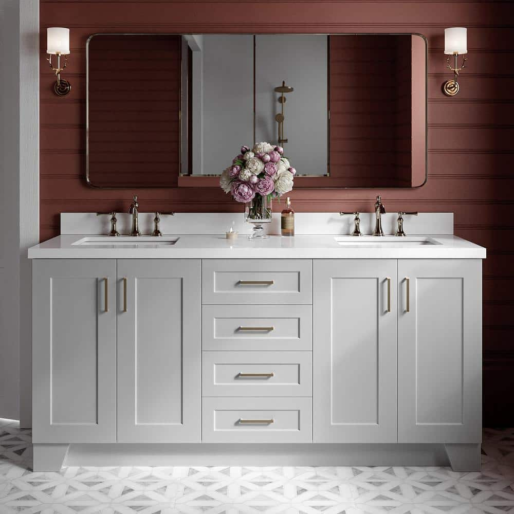 Taylor 73 in. W x 22 in. D x 36 in. H Double Freestanding Bath Vanity in Grey with Pure White Quartz Top -  ARIEL, Q073DWQRVOGRY