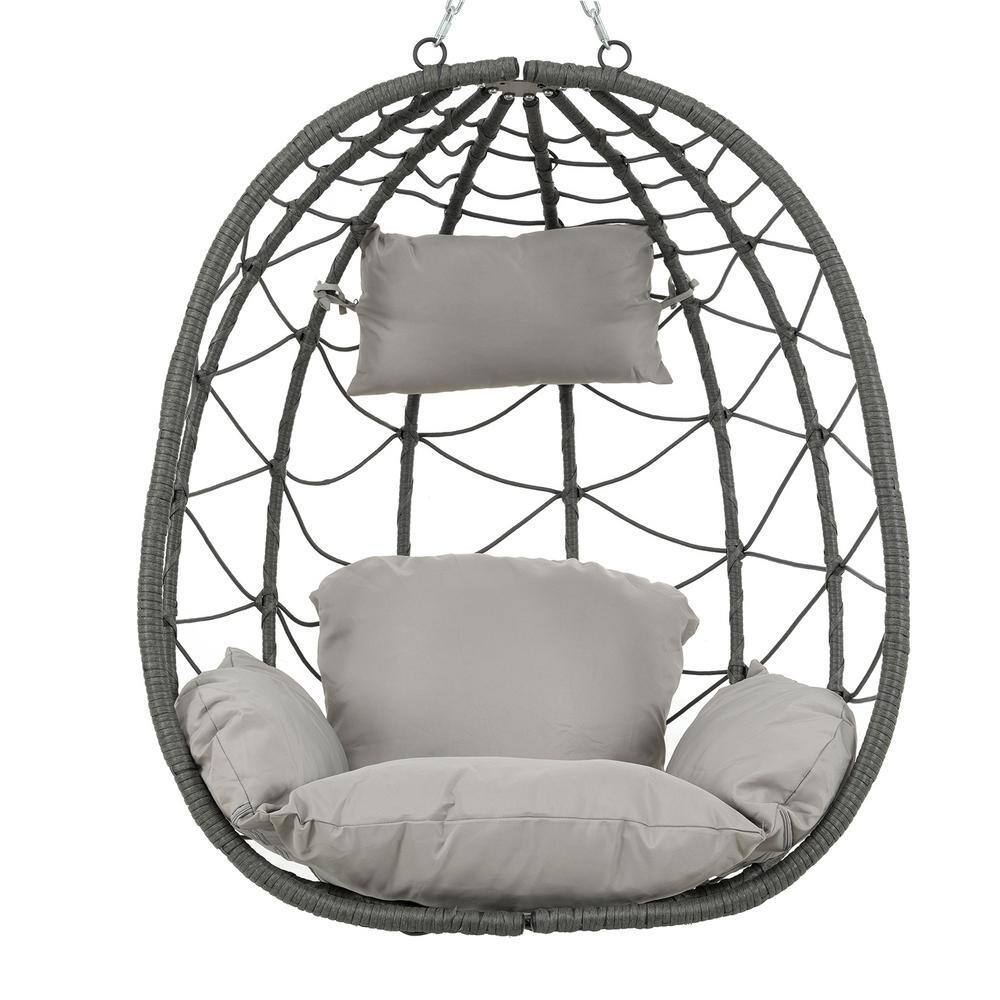 Gray Steel Outdoor Egg Hanging Chair with Cushions