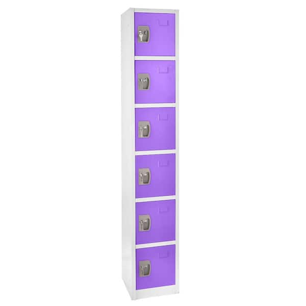 AdirOffice 629-Series 72 in. H 6-Tier Steel Key Lock 6-Shelf Storage Locker Free Standing Cabinets for Home, School, Gym in Purple