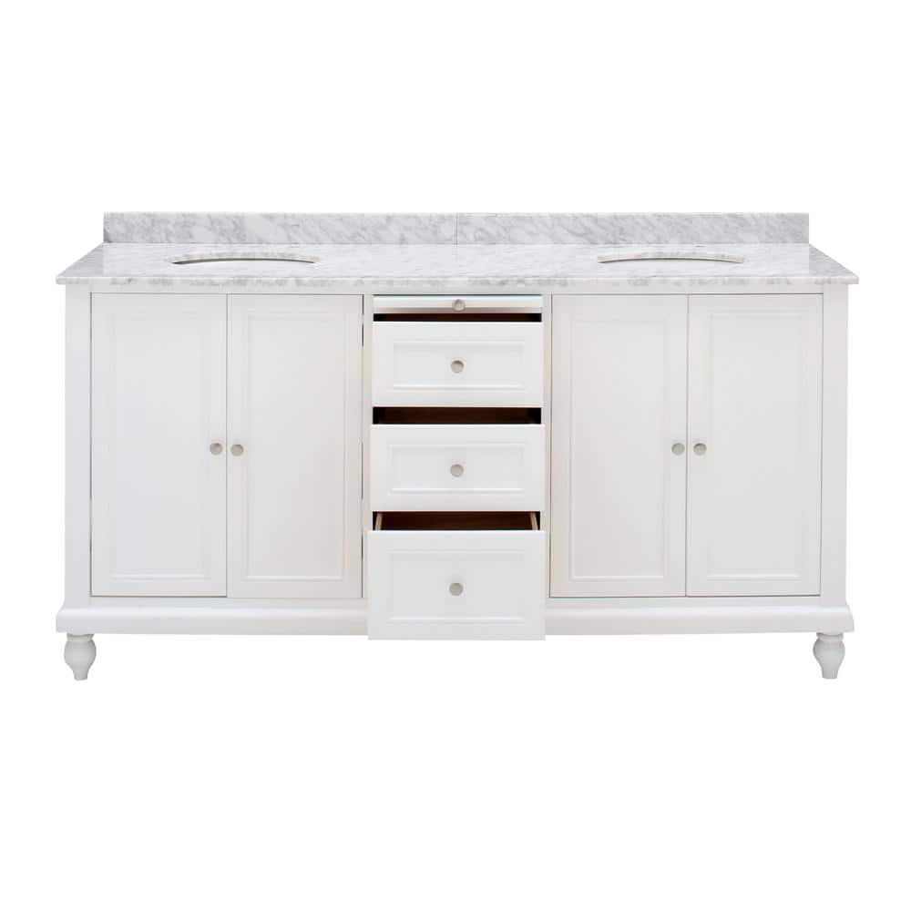 Pearl White Double Vanity with Carrara Marble Top