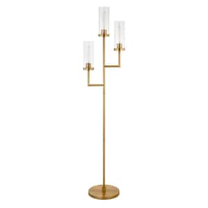 Basso 69.5 in. Brass Torchiere 3-Light Floor Lamp with Seeded Glass Shades