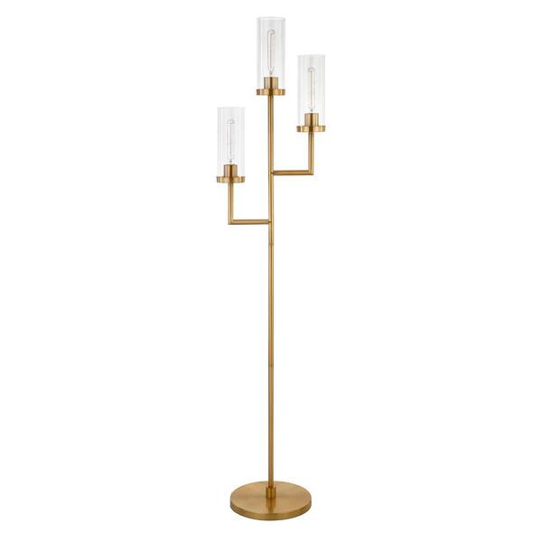 Meyer&Cross Basso 69.5 in. Brass Torchiere 3-Light Floor Lamp with Seeded Glass Shades
