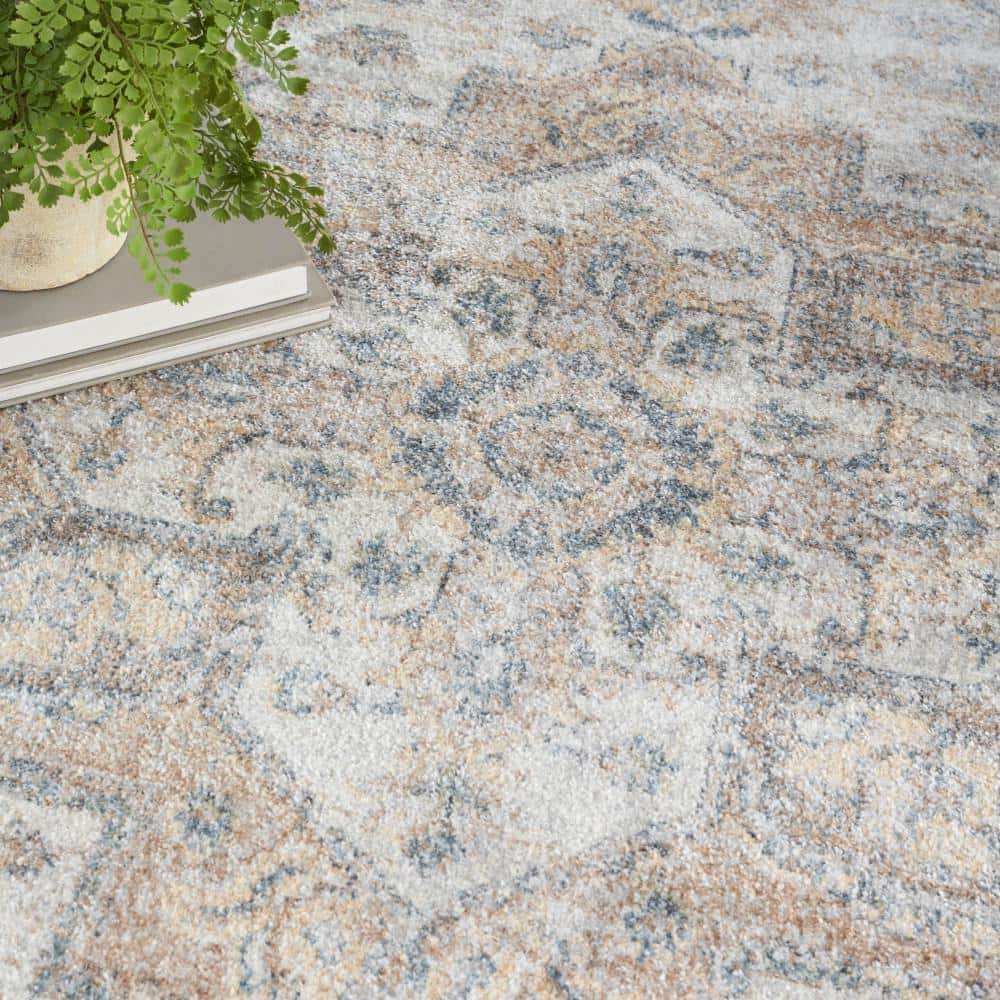 Silver Grey Medallion Low Pile Washable Area Rug