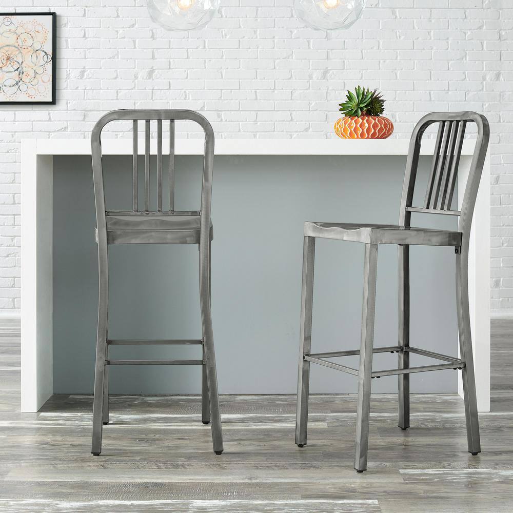 StyleWell Kipling Gunmetal Gray Metal Bar Stool with Back
