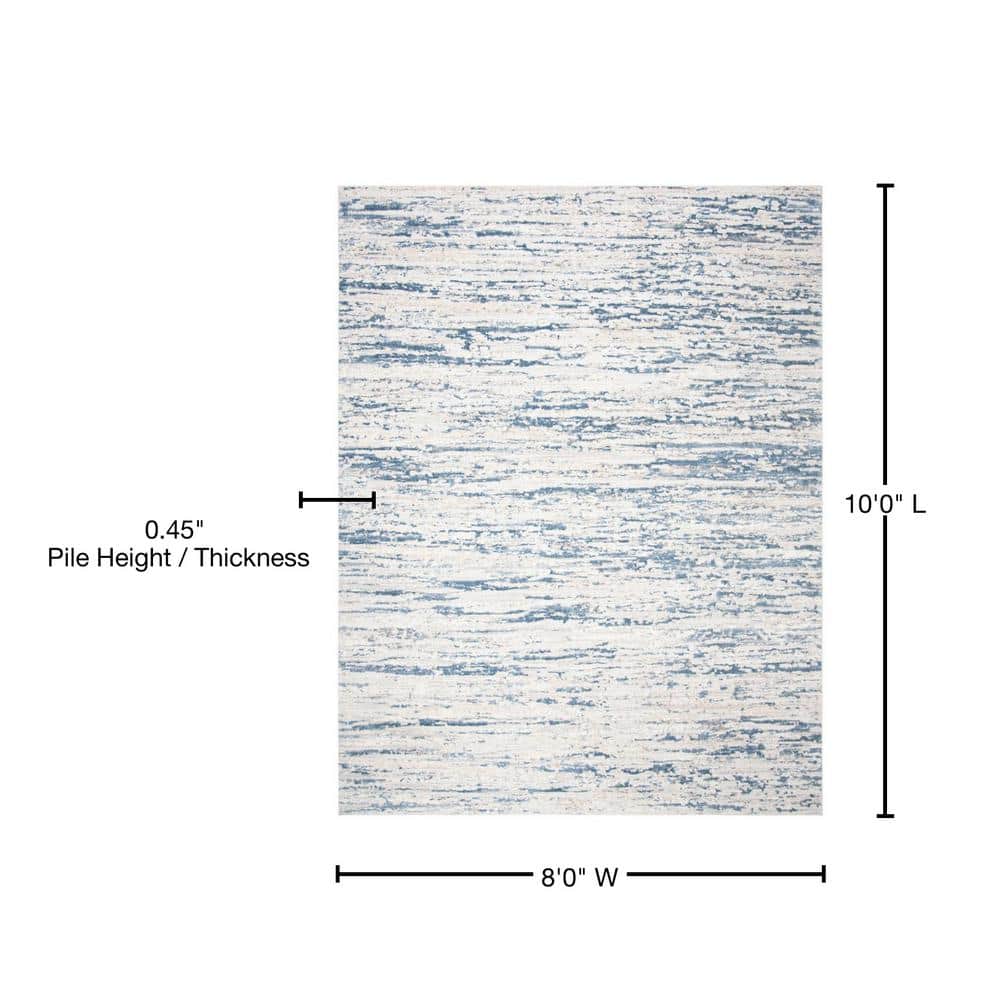 Ivory and Blue Abstract 8' x 10' Stain-Resistant Area Rug