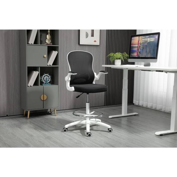 Maykoosh White Flip-Top Ergonomic Mesh Drafting Swivel Desk Chair Lumbar Support, Height Adjustable with Foot Ring