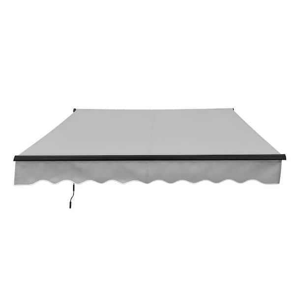 12 ft. x 10 ft. Retractable Patio Awning - Black Frame - Silver Gray Fabric