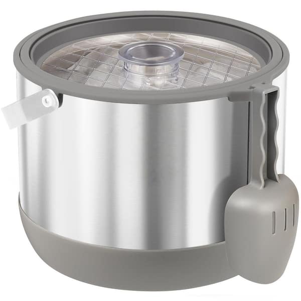 5 qt. Gray Insulated Ice Bucket with Scoop and Lid, Double-Wall Beverage Bucket for Champagne, Wine and Cocktail
