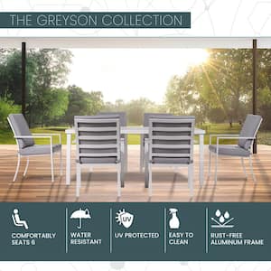 Greyson 7-Piece Aluminum Outdoor Dining Set with Grey Cushions and 72 in. x 40 in. Table