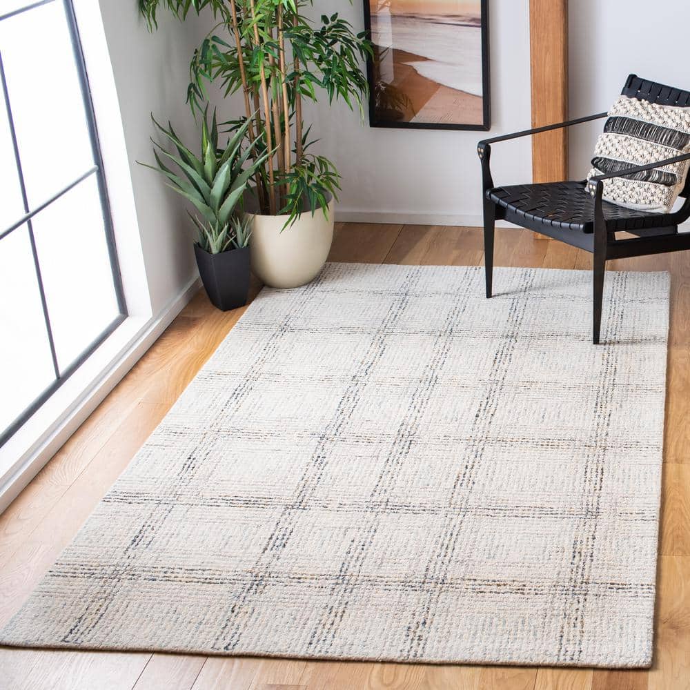 Ivory and Gold Handmade Abstract Wool Area Rug, 4 x 6 ft
