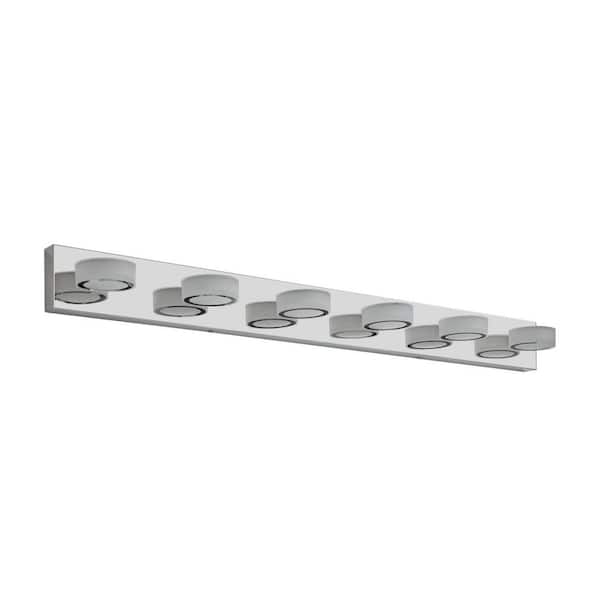 45 in. 6-Light Brushed Chrome LED Vanity Light Bar with Acrylic Light Shades Energy Efficient Bathroom Wall Sconce